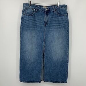 Madewell mid-rise denim maxi skirt blue front slit jean midi modest new 32 14